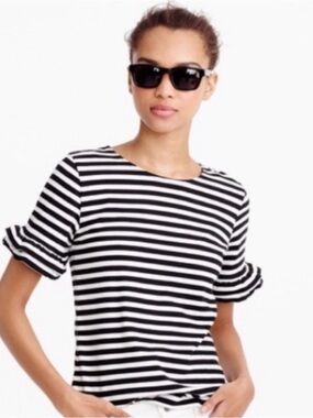 J. Crew Black and White Striped Short Sleeve Tee